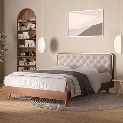 Mid-Century Modern Upholstered Bed Frame