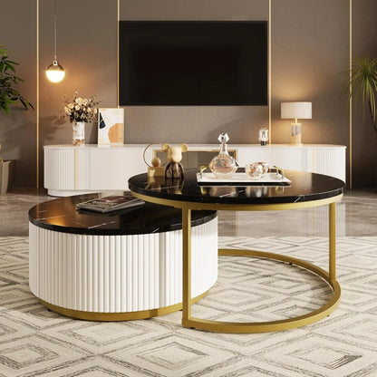 Modern Nesting Coffee Table Set – Gold & White