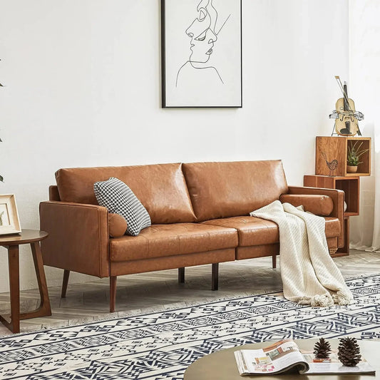 Mid-Century Faux Leather Sofa