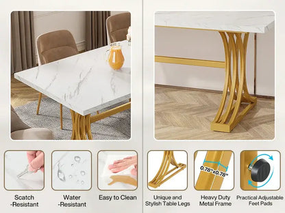 Rectangular Dining Table with Gold Legs