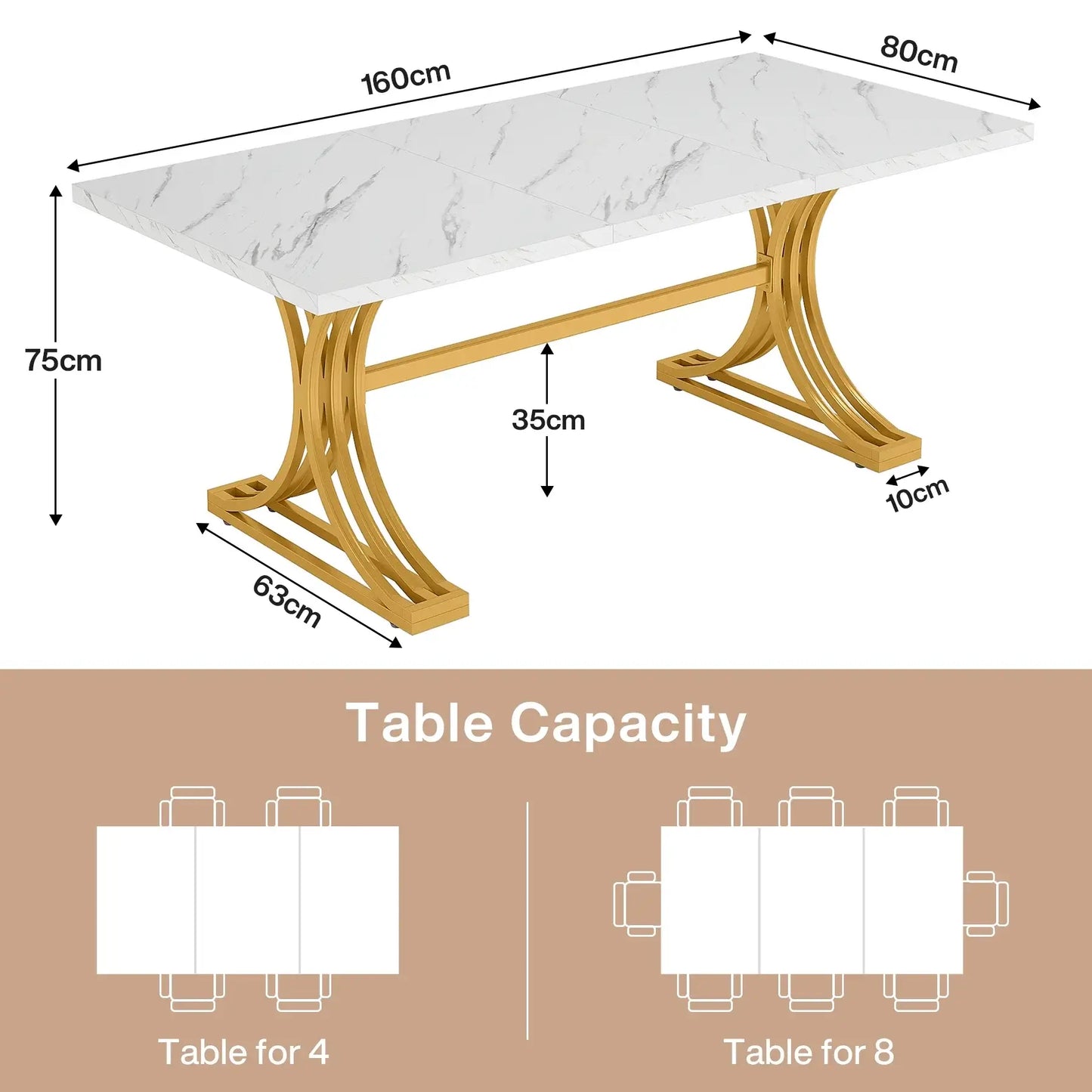 Rectangular Dining Table with Gold Legs