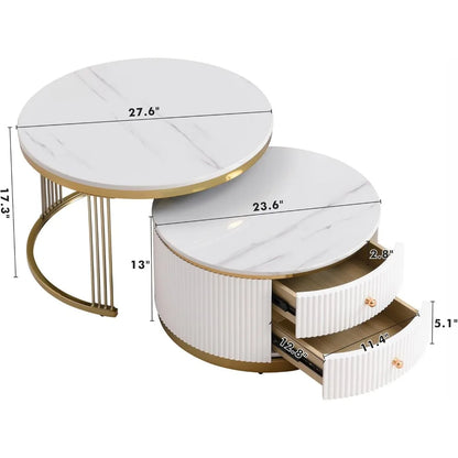 Modern Nesting Coffee Table Set – Gold & White