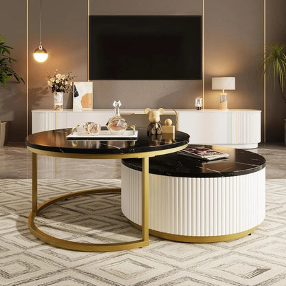 Modern Nesting Coffee Table Set – Gold & White