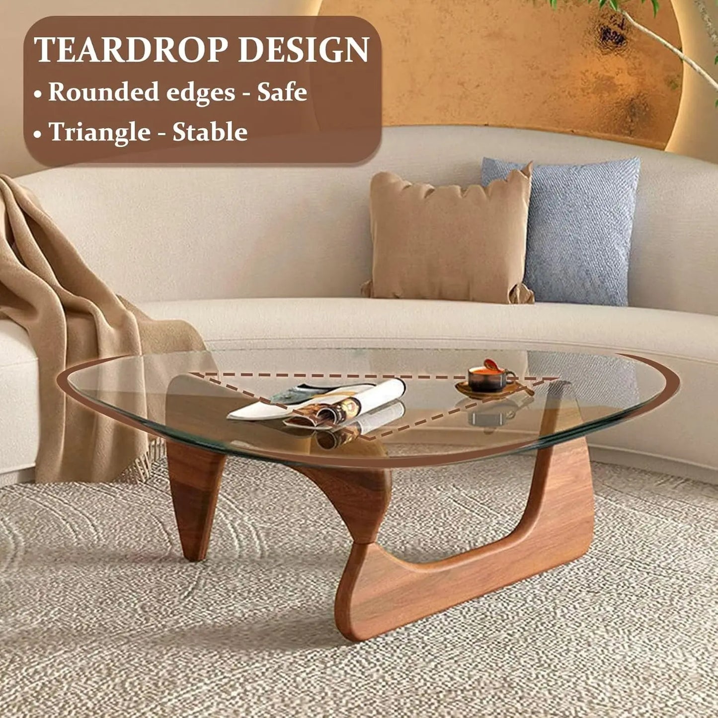 Glass Top Coffee Table with Wooden Base