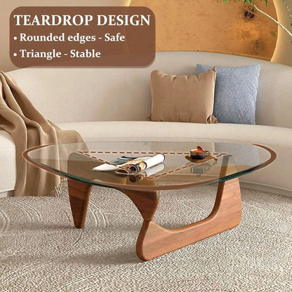 Glass Top Coffee Table with Wooden Base