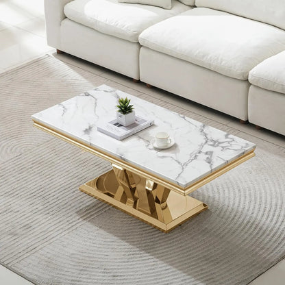 White Marble Coffee Table with Gold Base