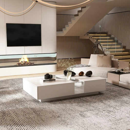 Modern White Coffee Table with Storage