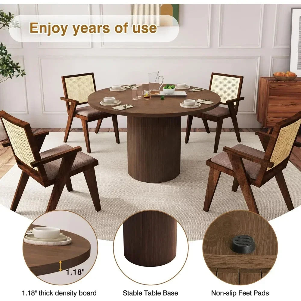 Round Dining Table with Walnut Finish