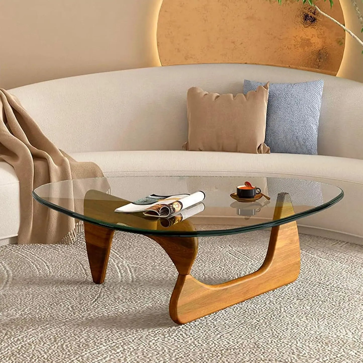 Glass Top Coffee Table with Wooden Base