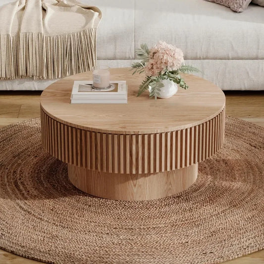 Textured Round Wooden Coffee Table