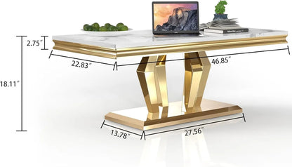 White Marble Coffee Table with Gold Base