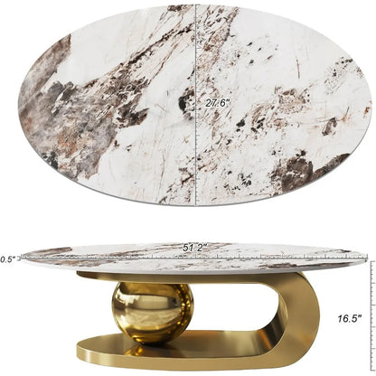 Modern Oval Stone Coffee Table with Gold Base