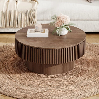 Textured Round Wooden Coffee Table