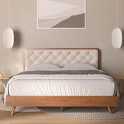 Mid-Century Modern Upholstered Bed Frame