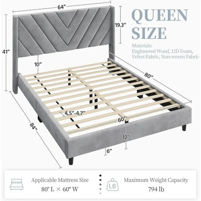 Upholstered Bed Frame with Geometric Headboard