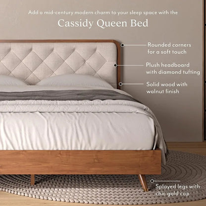 Mid-Century Modern Upholstered Bed Frame