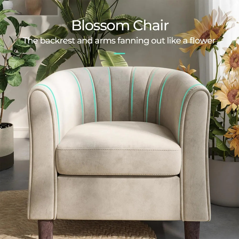 Accent Chair with Ottoman – Cream Velvet Upholstery