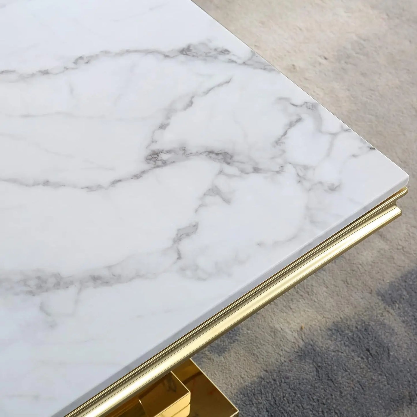 White Marble Coffee Table with Gold Base