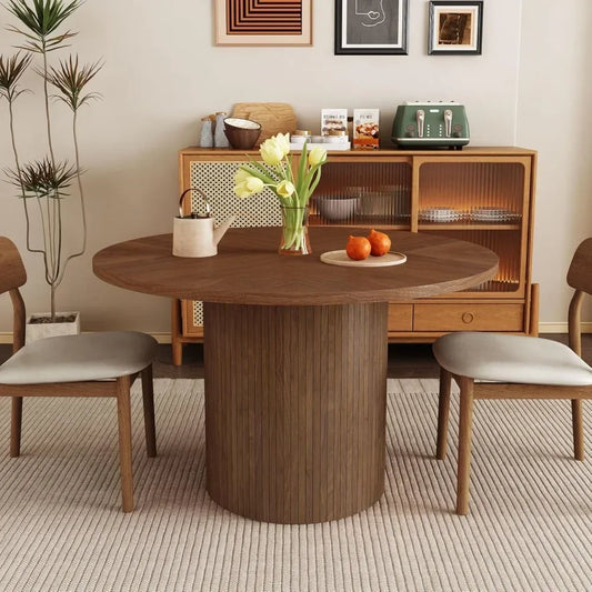 Round Dining Table with Walnut Finish