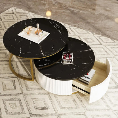 Modern Nesting Coffee Table Set – Gold & White