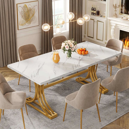 Rectangular Dining Table with Gold Legs