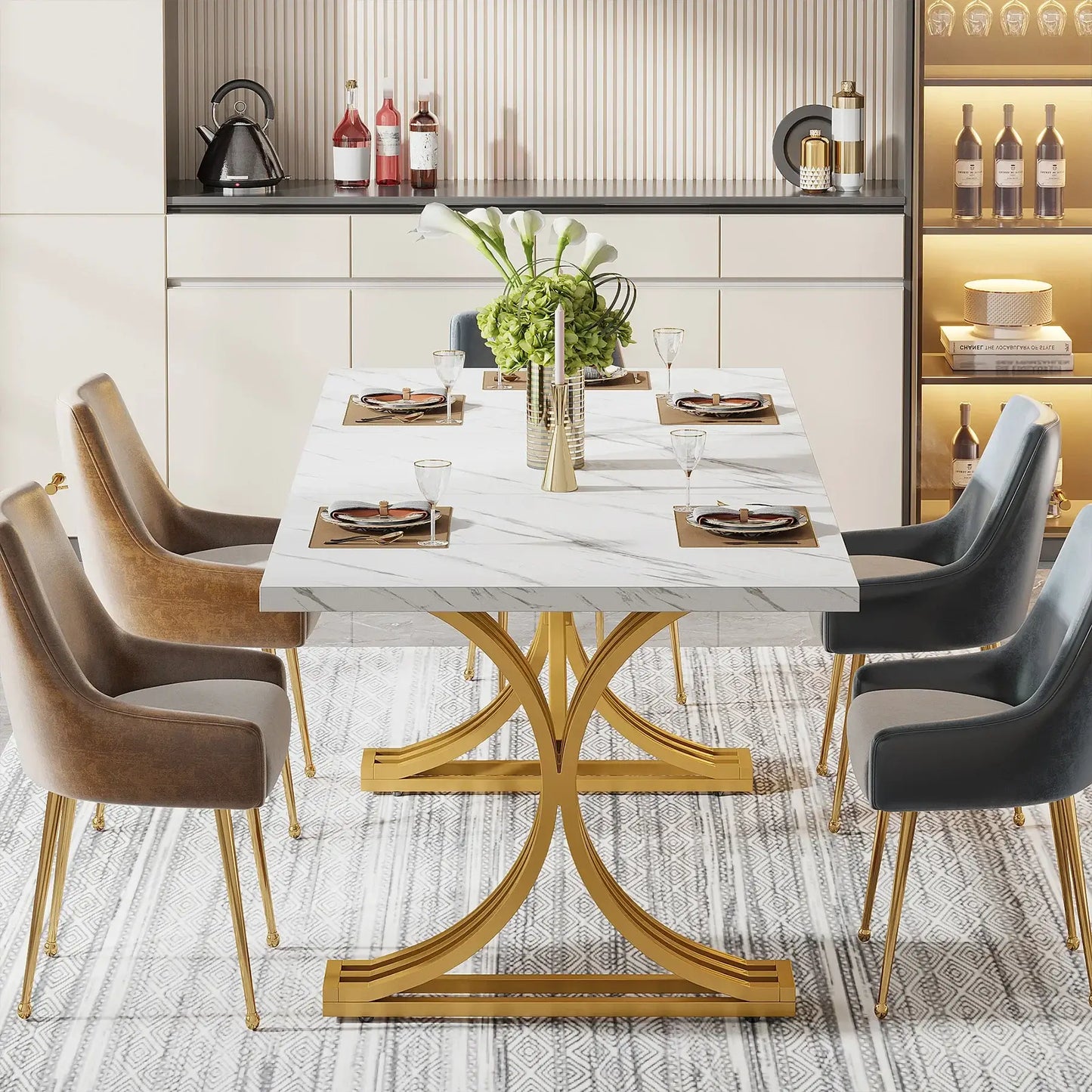 Rectangular Dining Table with Gold Legs