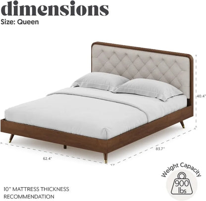 Mid-Century Modern Upholstered Bed Frame