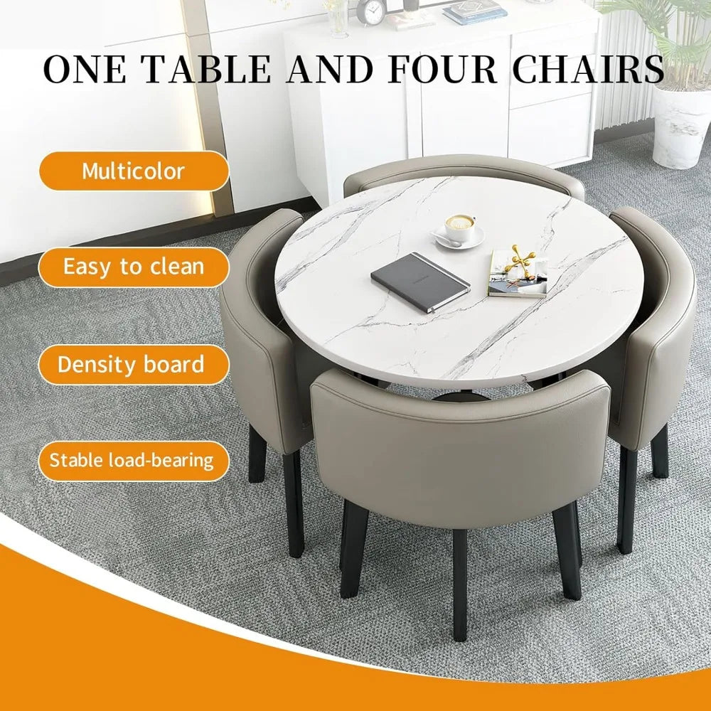 Round Marble Dining Table Set with Chairs