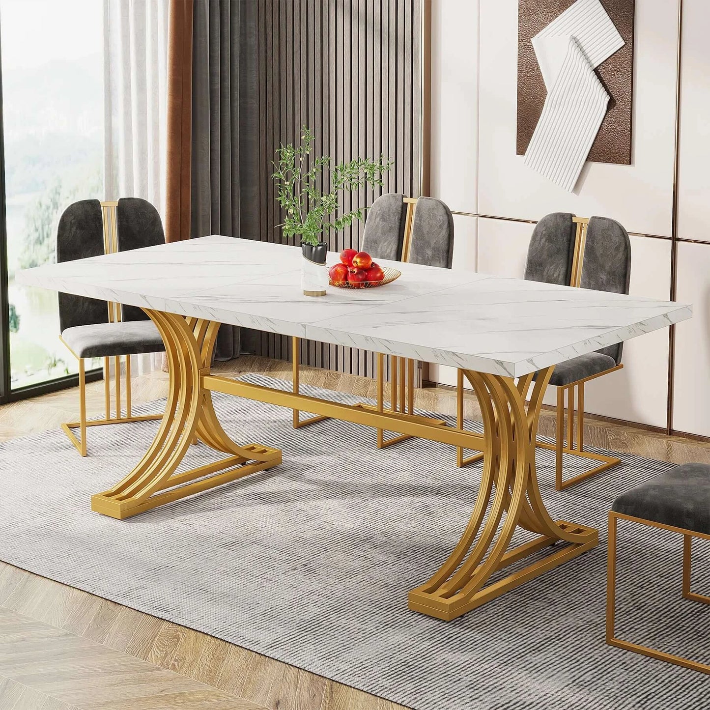 Rectangular Dining Table with Gold Legs