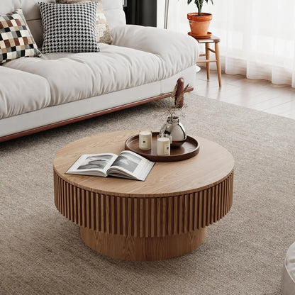 Textured Round Wooden Coffee Table