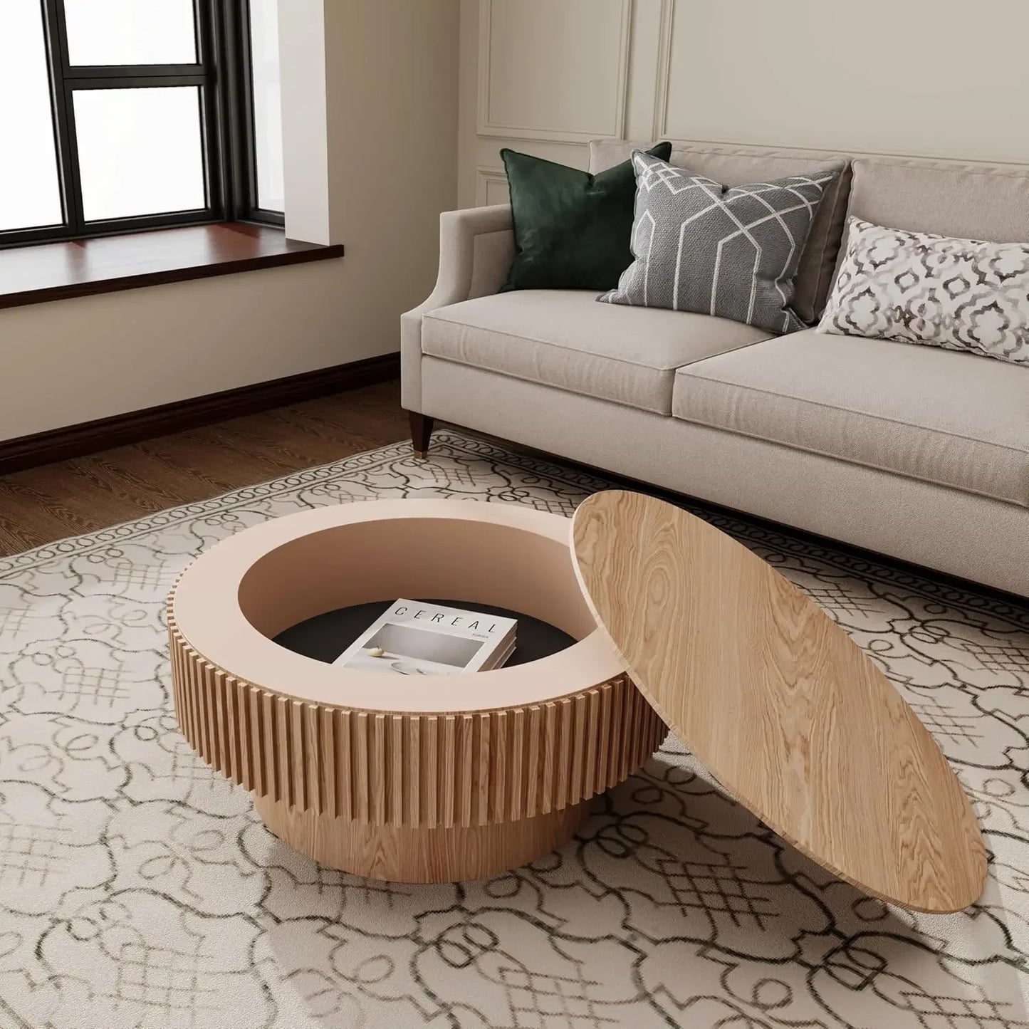 Textured Round Wooden Coffee Table