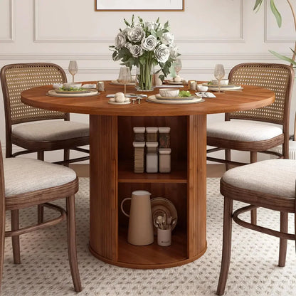 Round Dining Table with Walnut Finish