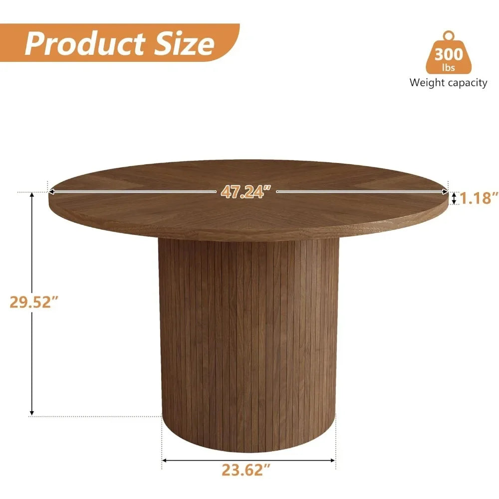 Round Dining Table with Walnut Finish