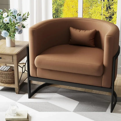 Brown Faux Leather Accent Chair with Metal Frame