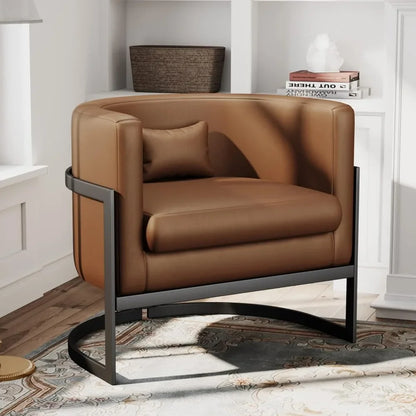 Brown Faux Leather Accent Chair with Metal Frame