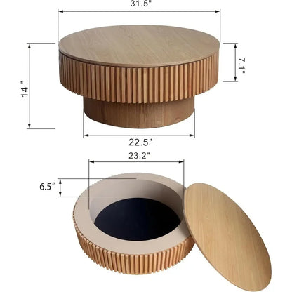 Textured Round Wooden Coffee Table