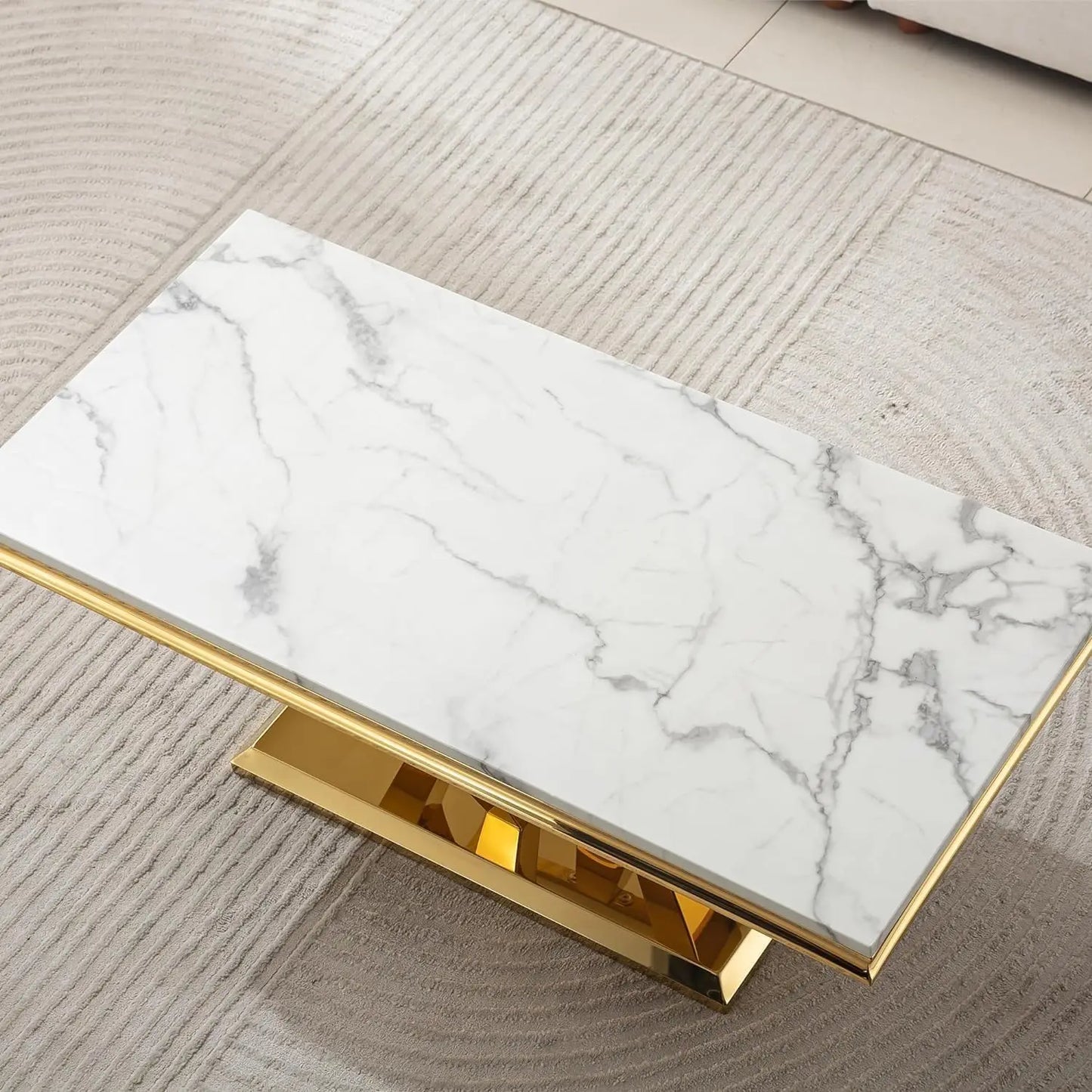 White Marble Coffee Table with Gold Base