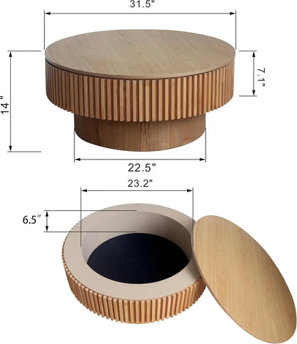 Textured Round Wooden Coffee Table