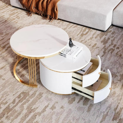 Modern Nesting Coffee Table Set – Gold & White