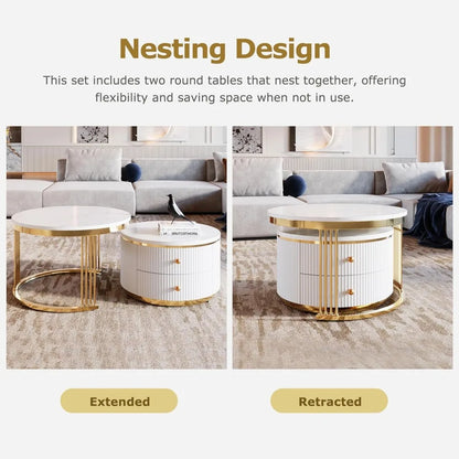 Modern Nesting Coffee Table Set – Gold & White