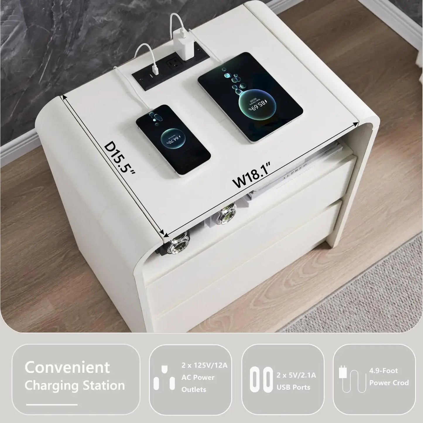 Modern Nightstand with Charging Station