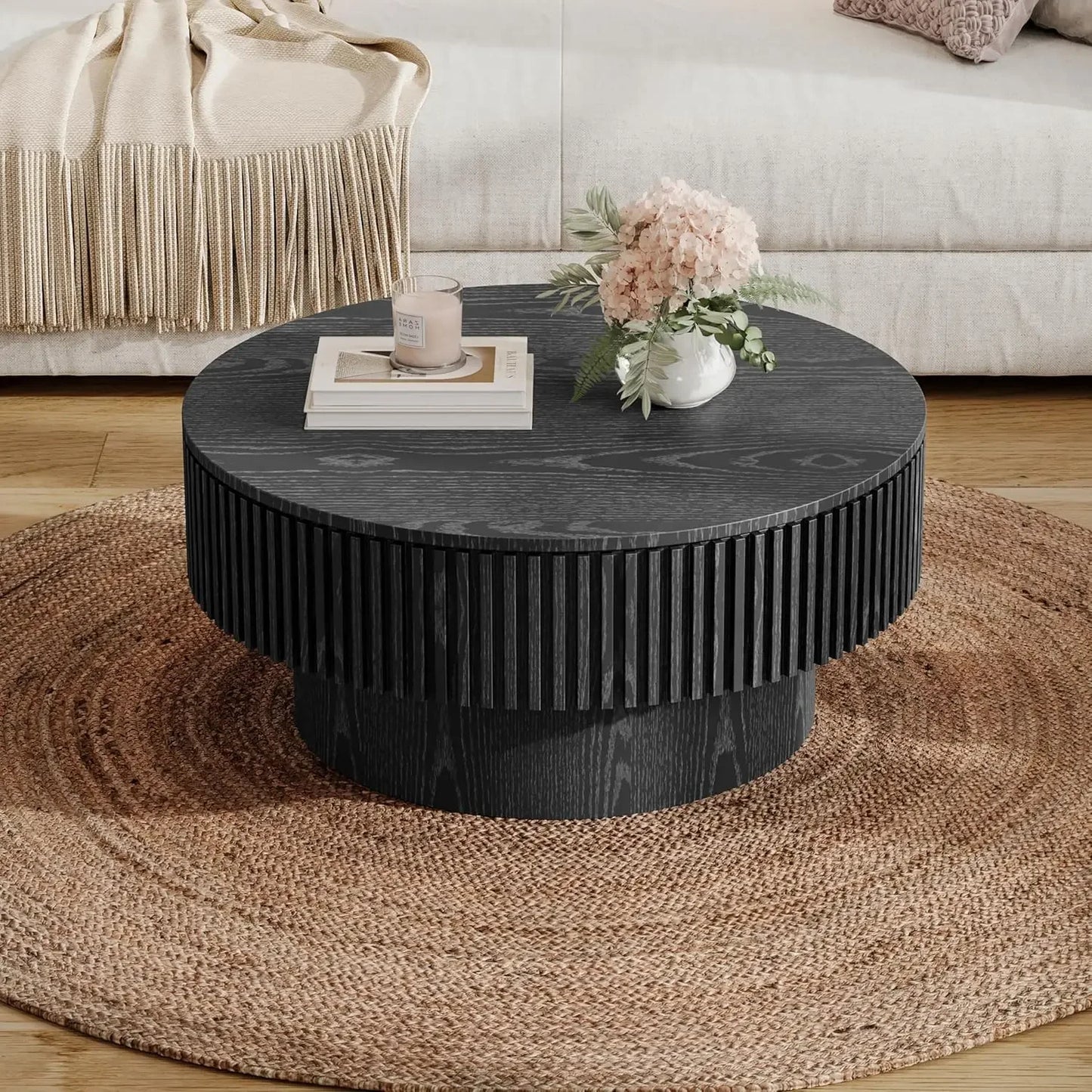 Textured Round Wooden Coffee Table