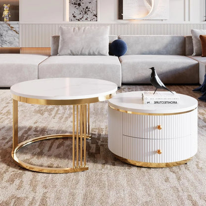 Modern Nesting Coffee Table Set – Gold & White