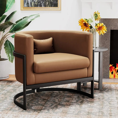 Brown Faux Leather Accent Chair with Metal Frame