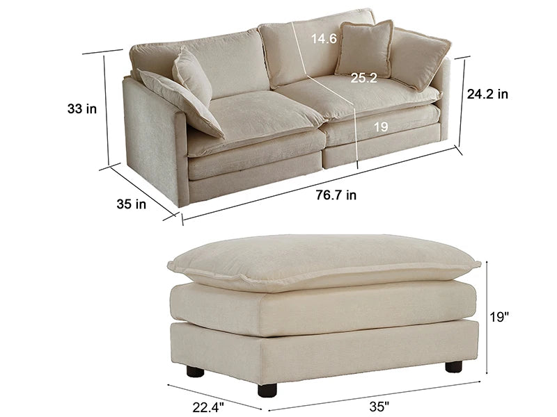 Deep Seat Sectional Sofa with Chaise Lounge