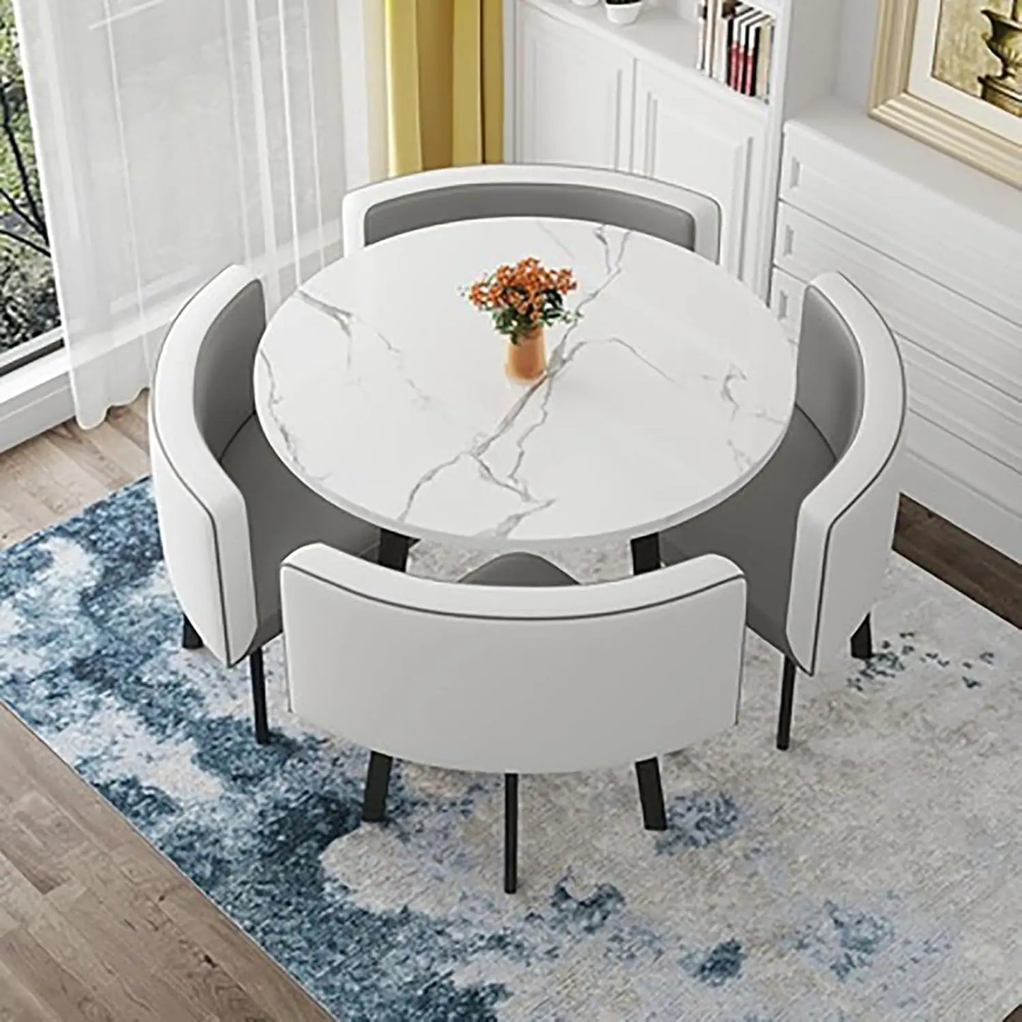 Round Marble Dining Table Set with Chairs