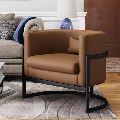 Brown Faux Leather Accent Chair with Metal Frame