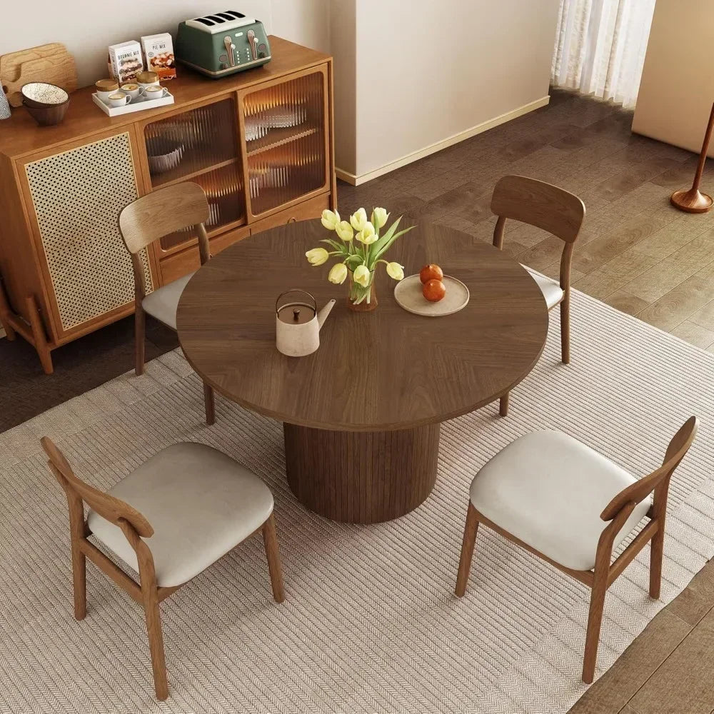 Round Dining Table with Walnut Finish