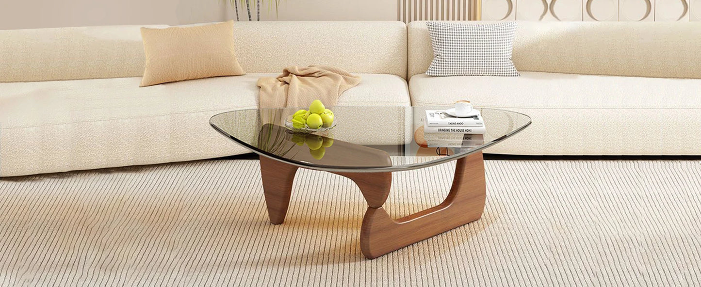 Glass Top Coffee Table with Wooden Base