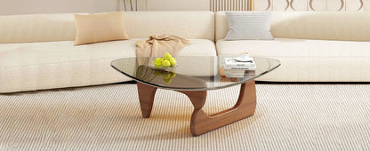 Glass Top Coffee Table with Wooden Base